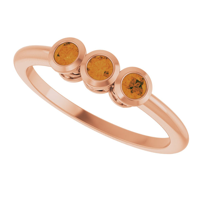 14K Gold Round Natural Citrine Three-Stone Bezel-Set Ring - Rose Gold - view 10