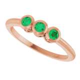 14K Gold Round Natural Emerald Three-Stone Bezel-Set Ring - Rose Gold - view 10