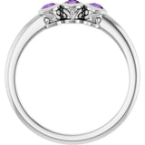 Platinum Round Natural Amethyst Three-Stone Bezel-Set Ring - view 7
