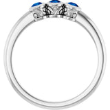 Platinum Round Natural Blue Sapphire Three-Stone Bezel-Set Ring - view 7