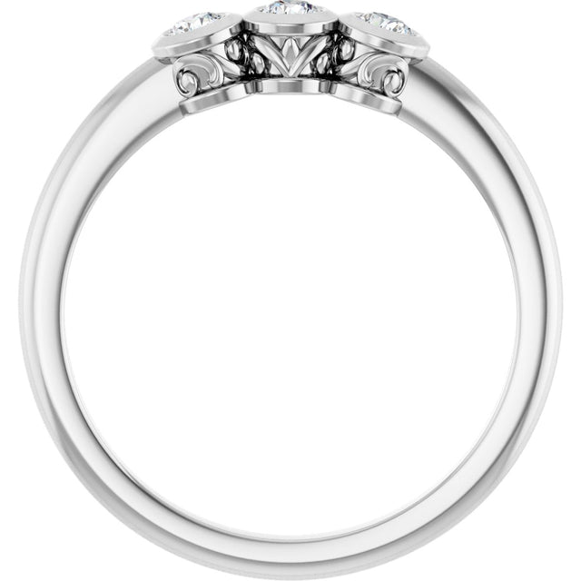 14K Gold Round Natural Diamond Three-Stone Bezel-Set Ring – 2.5-4mm Stones - White Gold - view 7