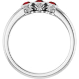 Platinum Round Natural Mozambique Garnet Three-Stone Bezel-Set Ring - view 7