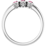 Platinum Round Natural Pink Tourmaline Three-Stone Bezel-Set Ring - view 7