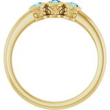 14K Gold Round Natural Aquamarine Three-Stone Bezel-Set Ring - Yellow Gold - view 7