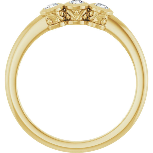14K Gold Round Natural Diamond Three-Stone Bezel-Set Ring – 2.5-4mm Stones - Yellow Gold - view 7
