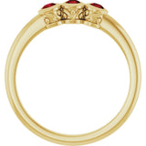 14K Gold Round Natural Mozambique Garnet Three-Stone Bezel-Set Ring - Yellow Gold - view 7