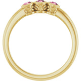 14K Gold Round Natural Pink Tourmaline Three-Stone Bezel-Set Ring - Yellow Gold - view 7