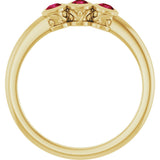 14K Gold Round Natural Ruby Three-Stone Bezel-Set Ring - Yellow Gold - view 7