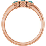 14K Gold Round Natural Alexandrite Three-Stone Bezel-Set Ring - Rose Gold - view 7