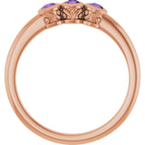 14K Gold Round Natural Amethyst Three-Stone Bezel-Set Ring - Rose Gold - view 7