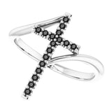 Platinum Round Natural Black Diamond Accented Cross Bypass Ring - view 10