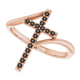 14K Gold Round Natural Black Diamond Accented Cross Bypass Ring - Rose Gold - view 10