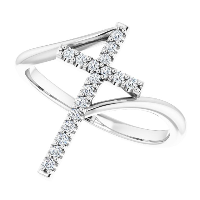 14K Gold Round Natural Diamond Accented Cross Bypass Ring - White Gold - view 10
