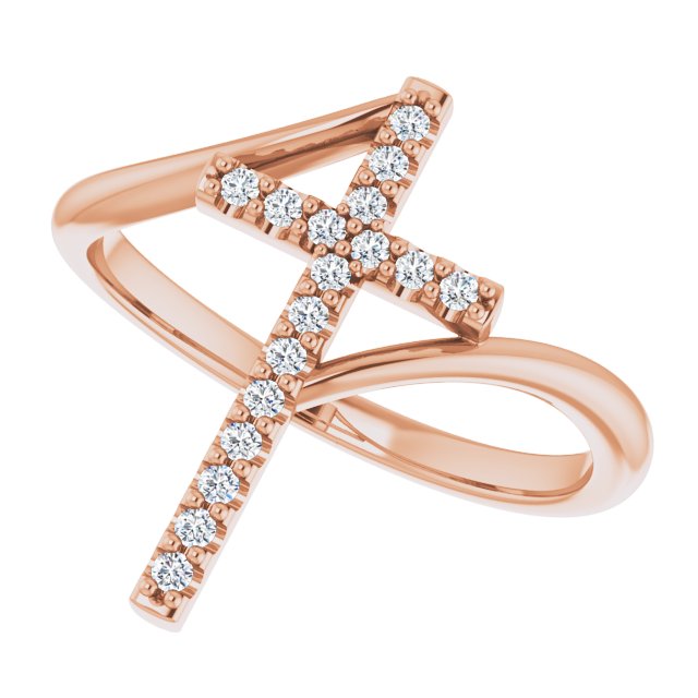 14K Gold Round Natural Diamond Accented Cross Bypass Ring - Rose Gold - view 10
