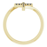 14K Gold Round Natural Black Diamond Accented Cross Bypass Ring - Yellow Gold - view 7