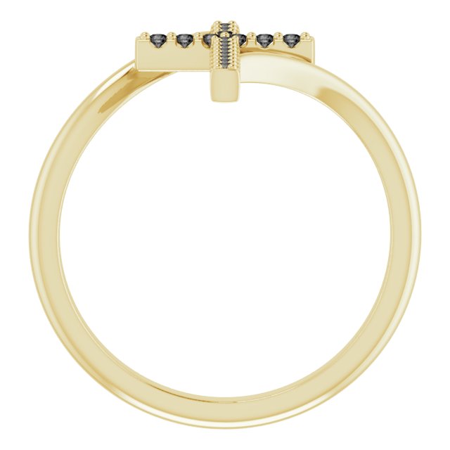 14K Gold Round Natural Black Diamond Accented Cross Bypass Ring - Yellow Gold - view 7