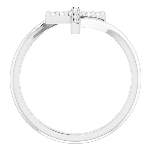 Platinum Round Natural Diamond Accented Cross Bypass Ring - view 7
