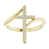 14K Gold Round Natural Diamond Accented Cross Bypass Ring - Yellow Gold - view 8