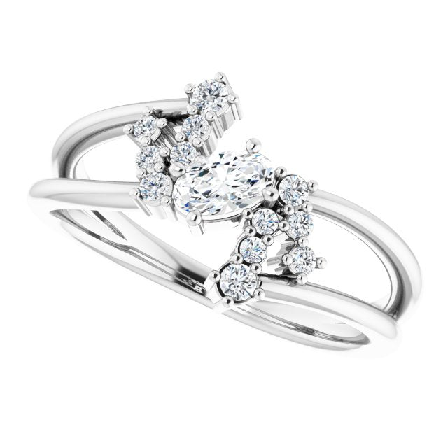 14K Gold Oval Natural White Sapphire & Natural Diamond Accented Bypass Ring – 5x3mm - White Gold - view 5