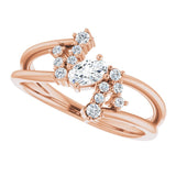 14K Gold Oval Natural White Sapphire & Natural Diamond Accented Bypass Ring – 5x3mm - Rose Gold - view 5