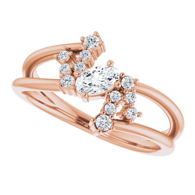 14K Gold Oval Natural White Sapphire & Natural Diamond Accented Bypass Ring – 5x3mm - Rose Gold - view 5