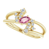 14K Gold Oval Natural Pink Tourmaline & Natural Diamond Accented Bypass Ring – 5x3mm - Yellow Gold - view 5
