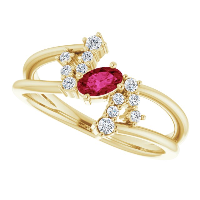 14K Gold Oval Natural Ruby & Natural Diamond Accented Bypass Ring – 5x3mm - Yellow Gold - view 5