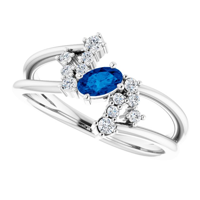 Platinum Oval Natural Blue Sapphire & Natural Diamond Accented Bypass Ring – 5x3mm - view 5