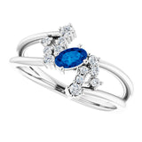 14K Gold Oval Natural Blue Sapphire & Natural Diamond Accented Bypass Ring – 5x3mm - White Gold - view 5
