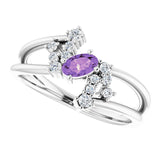 Platinum Oval Natural Amethyst & Natural Diamond Accented Bypass Ring – 5x3mm - view 5
