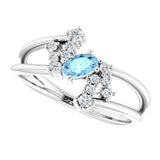 Platinum Oval Natural Aquamarine & Natural Diamond Accented Bypass Ring – 5x3mm - view 5