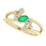 14K Gold Oval Natural Emerald & Natural Diamond Accented Bypass Ring – 5x3mm - Yellow Gold - view 5