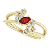 14K Gold Oval Natural Mozambique Garnet & Natural Diamond Accented Bypass Ring – 5x3mm - Yellow Gold - view 5