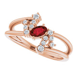 14K Gold Oval Natural Mozambique Garnet & Natural Diamond Accented Bypass Ring – 5x3mm - Rose Gold - view 5