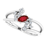 Platinum Oval Natural Mozambique Garnet & Natural Diamond Accented Bypass Ring – 5x3mm - view 5