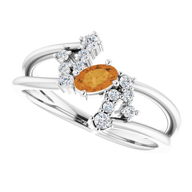 Platinum Oval Natural Citrine & Natural Diamond Accented Bypass Ring – 5x3mm - view 5