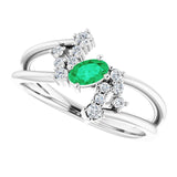14K Gold Oval Natural Emerald & Natural Diamond Accented Bypass Ring – 5x3mm - White Gold - view 5