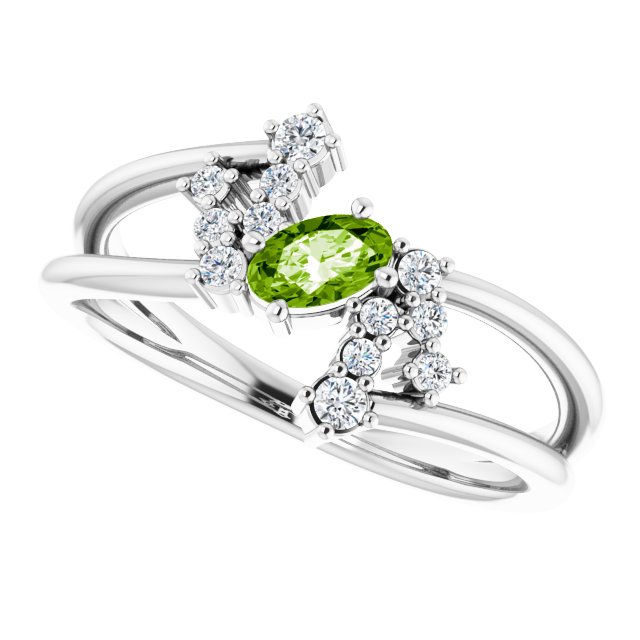 Platinum Oval Natural Peridot & Natural Diamond Accented Bypass Ring – 5x3mm - view 5