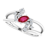 Platinum Oval Natural Ruby & Natural Diamond Accented Bypass Ring – 5x3mm - view 5