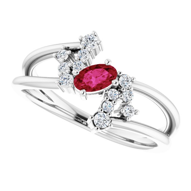 Platinum Oval Natural Ruby & Natural Diamond Accented Bypass Ring – 5x3mm - view 5