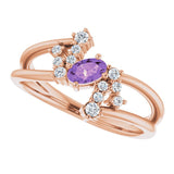 14K Gold Oval Natural Amethyst & Natural Diamond Accented Bypass Ring – 5x3mm - Rose Gold - view 5
