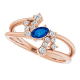 14K Gold Oval Natural Blue Sapphire & Natural Diamond Accented Bypass Ring – 5x3mm - Rose Gold - view 5