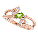 14K Gold Oval Natural Peridot & Natural Diamond Accented Bypass Ring – 5x3mm - Rose Gold - view 5