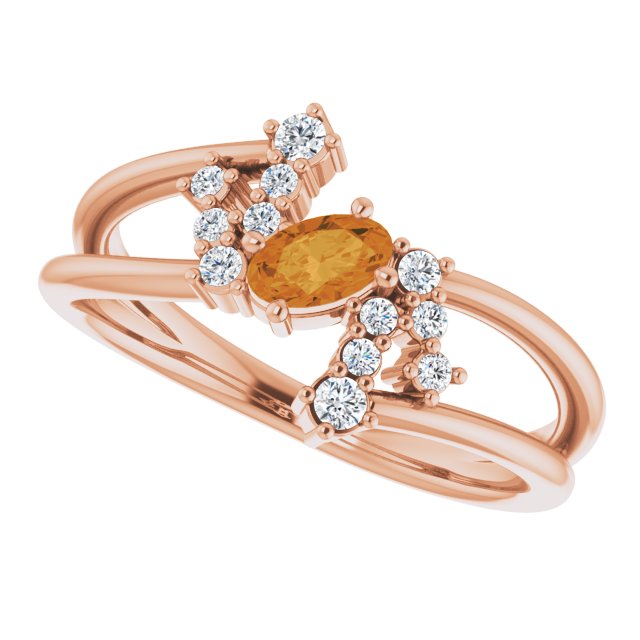 14K Gold Oval Natural Citrine & Natural Diamond Accented Bypass Ring – 5x3mm - Rose Gold - view 5