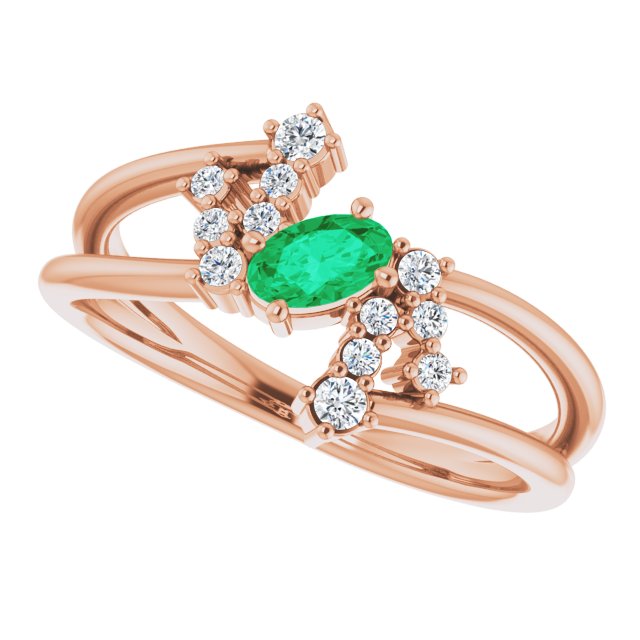 14K Gold Oval Natural Emerald & Natural Diamond Accented Bypass Ring – 5x3mm - Rose Gold - view 5