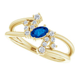 14K Gold Oval Natural Blue Sapphire & Natural Diamond Accented Bypass Ring – 5x3mm - Yellow Gold - view 5