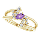 14K Gold Oval Natural Amethyst & Natural Diamond Accented Bypass Ring – 5x3mm - Yellow Gold - view 5