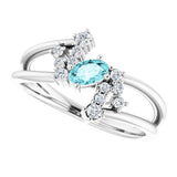 14K Gold Oval Natural Blue Zircon & Natural Diamond Accented Bypass Ring – 5x3mm - White Gold - view 5
