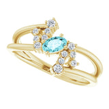 14K Gold Oval Natural Blue Zircon & Natural Diamond Accented Bypass Ring – 5x3mm - Yellow Gold - view 5