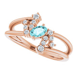 14K Gold Oval Natural Blue Zircon & Natural Diamond Accented Bypass Ring – 5x3mm - Rose Gold - view 5